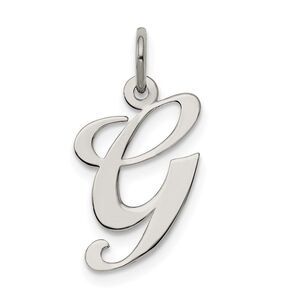 Sterling Silver, Ella Collection Medium Fancy Script Initial G Pendant
